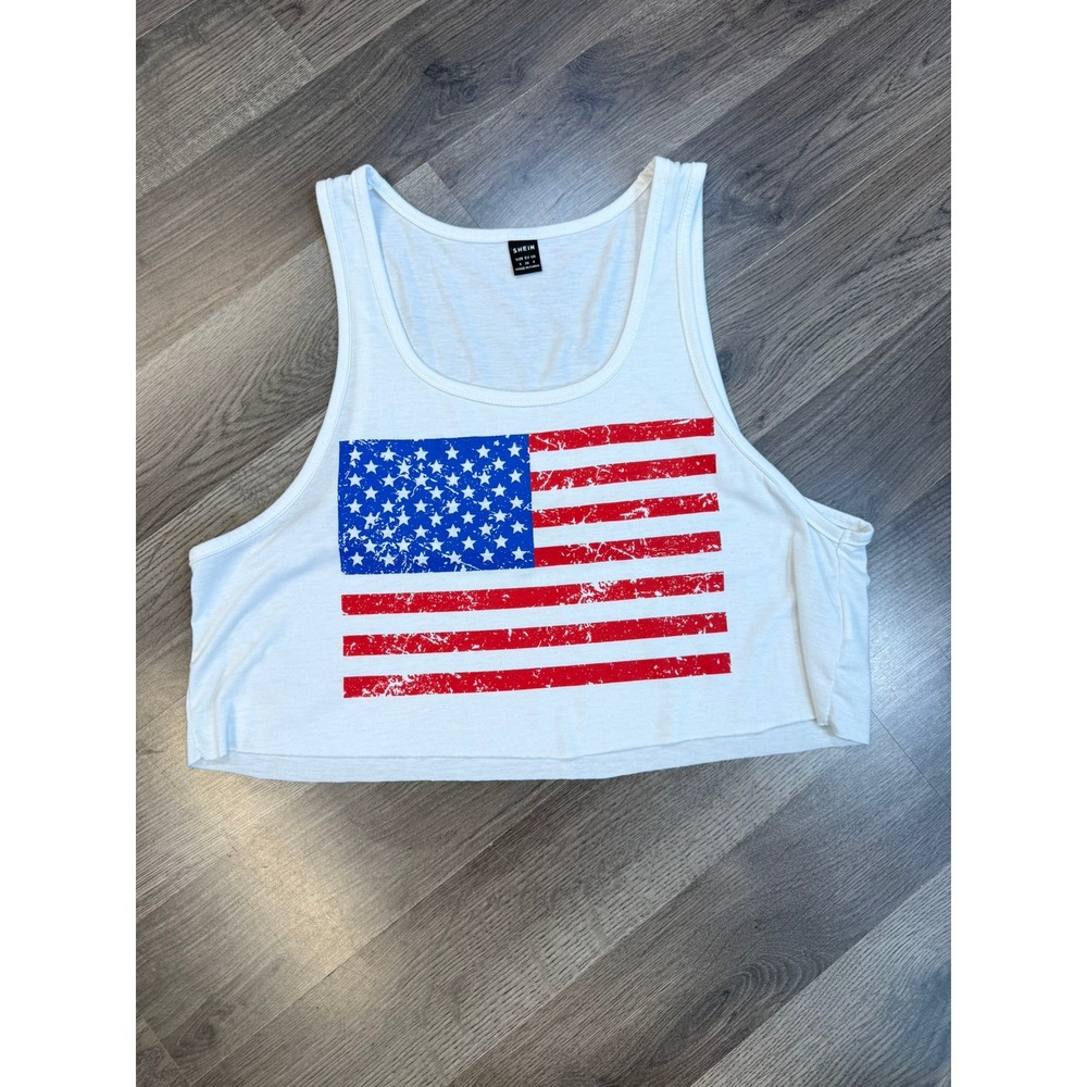 SHEIN Womens American Flag Graphic Crop Tank Top White Size S Fourth of July